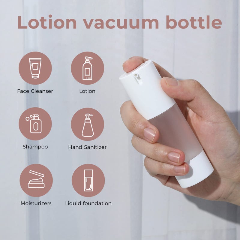 لونج واي زجاجة مضخة بدون هواء سعة 1 أونصة (30 مل) فارغة قابلة لإعادة الملء، حاويات أساس السفر، زجاجة مضخة مستحضرات التجميل بدون هواء لمطهر اليد، التونر، الجل، زيت الشعر، اللوشن وكريم الوجه (عبوة من 6 قطع، متجمد) - Image 2